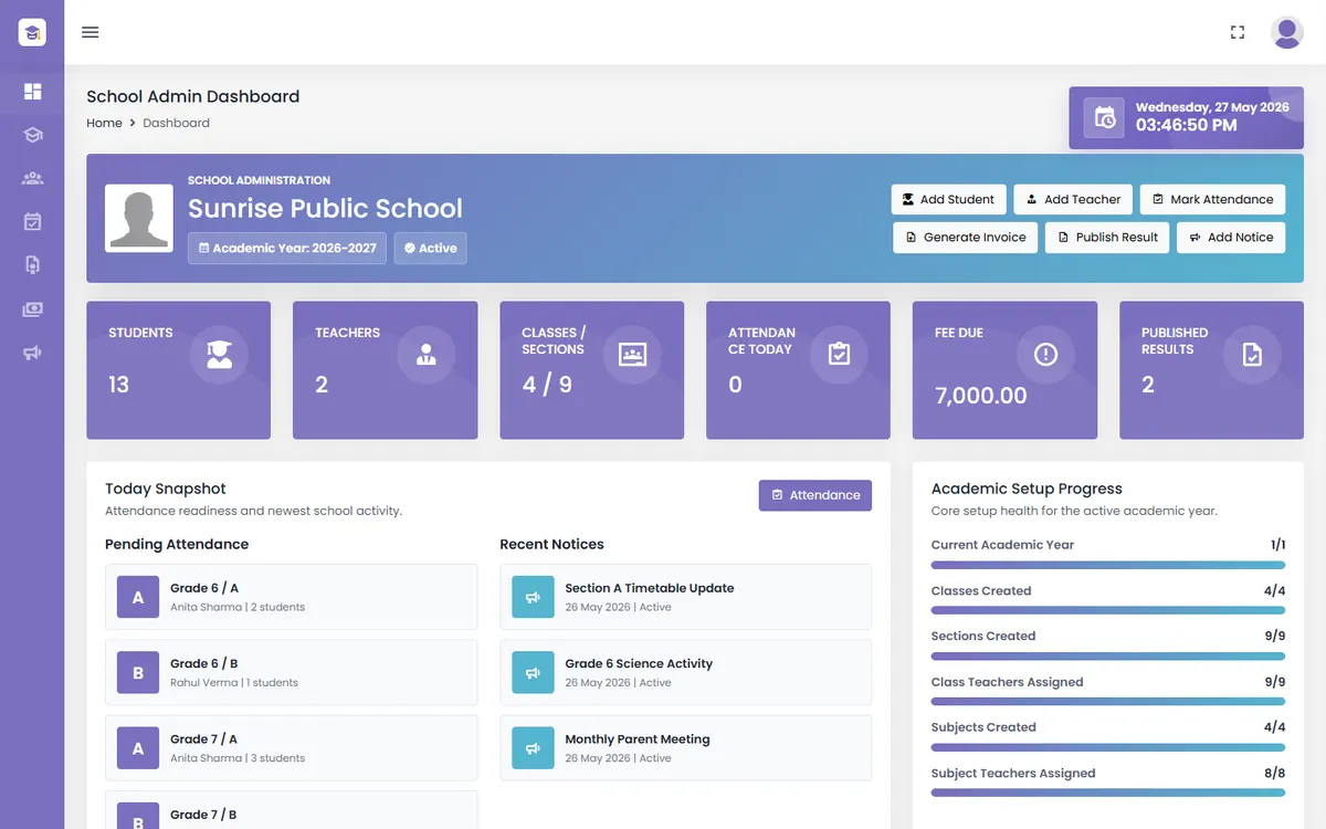 Education Eye school admin CRM dashboard screenshot