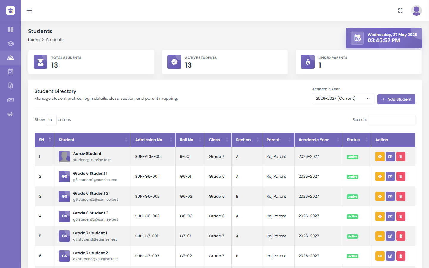 Education Eye student directory CRM screenshot