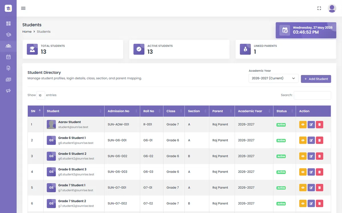 Education Eye student directory CRM screenshot